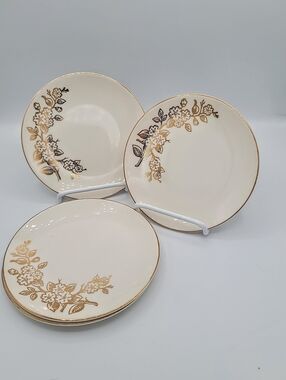 Edwin Knowles Apple Blossom Salad Plates Set of 4 22K Gold Freda Diamond Vintage